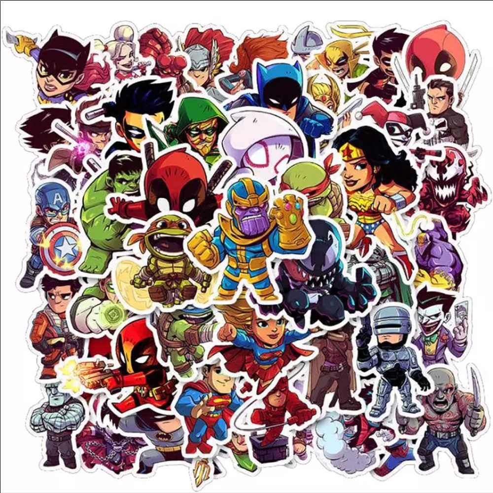 50 pcs Marvel Superhero Cartoons Stickers Arts 🎭 and Crafts‎ DIY Ideas